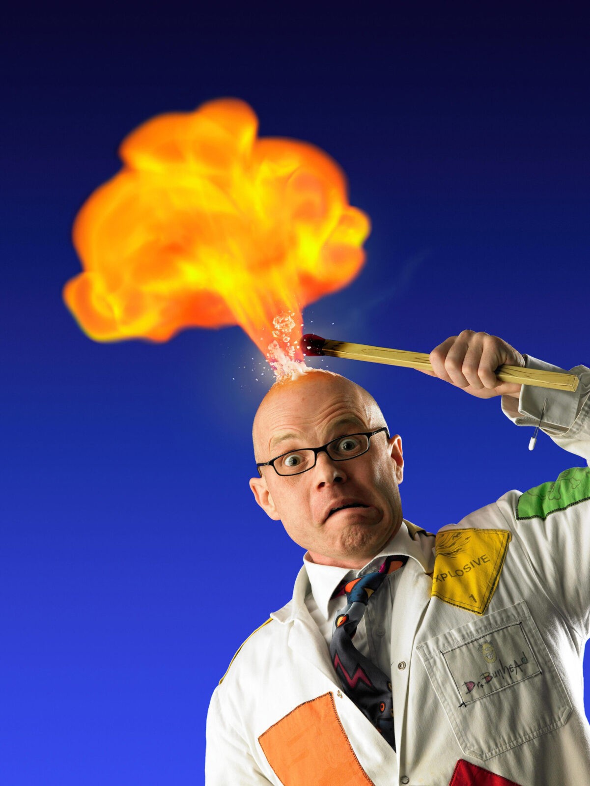 Dr. Bunhead setting flame in his head